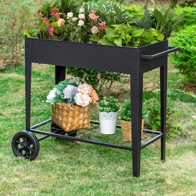MAISON ARTS Metal Raised Planter Box with Legs Outdoor Elevated Garden Bed On Wheels for Vegetables Flower Herb