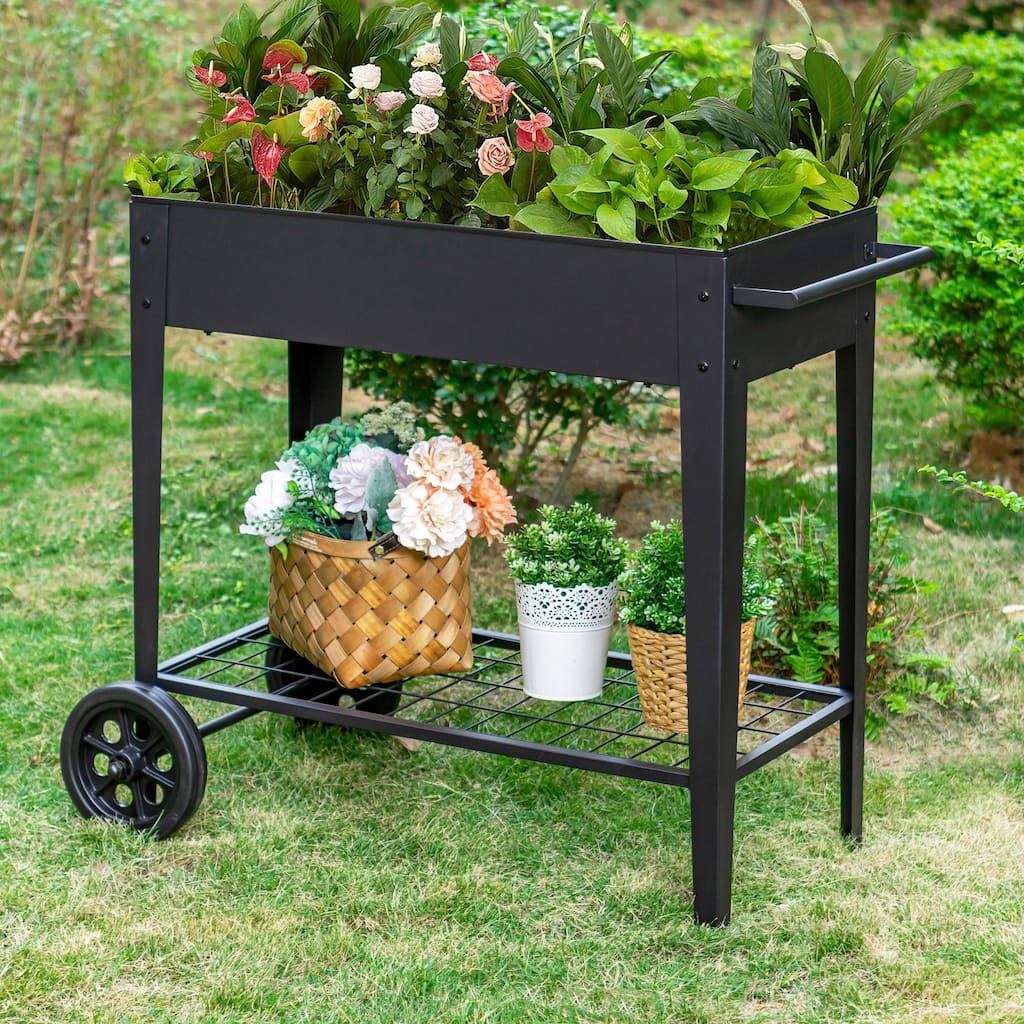 MAISON ARTS Metal Raised Planter Box with Legs Outdoor Elevated Garden Bed On Wheels for Vegetables Flower Herb