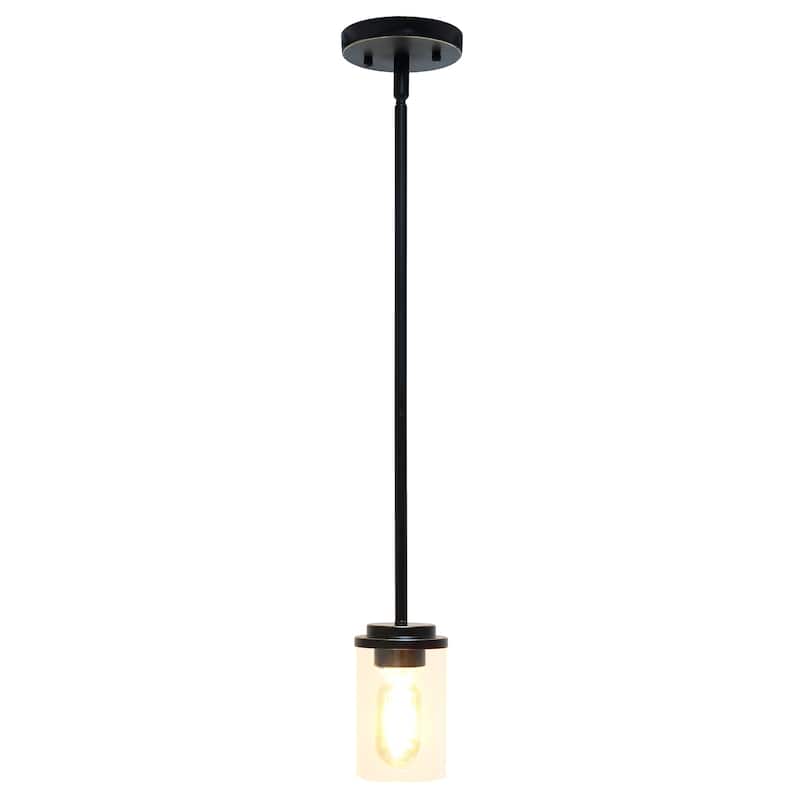 Modern Pendant Light - 1-Light Adjustable Clear Glass Cylinder - Bronze Finish for Kitchen & Dining - 9.5