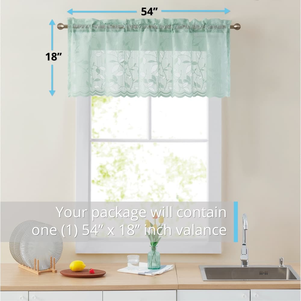 HLC.me Joyce Lace Sheer Kitchen Cafe Curtain Valance for Small Windows, Kitchen & Bathroom - 54 W x 18 L - Single Valance