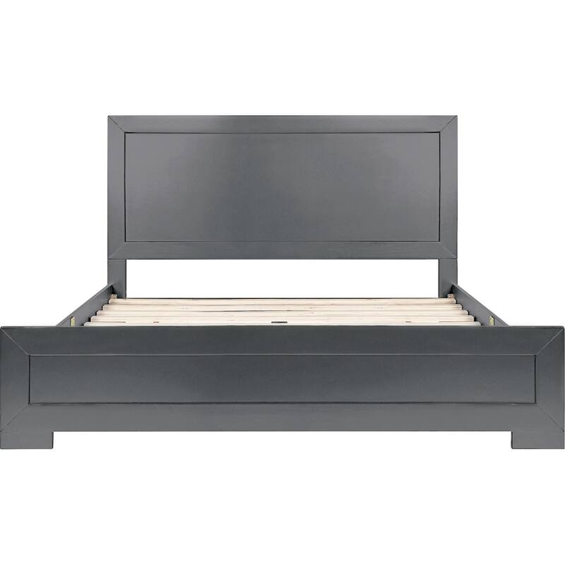 HomeRoots Gray Inlaid Panels Wood King Bed Frame