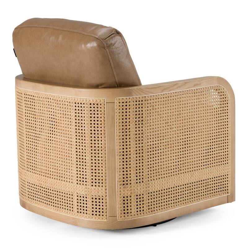 Divani Casa Danson Modern Tan Leather & Wicker Swivel Accent Chair