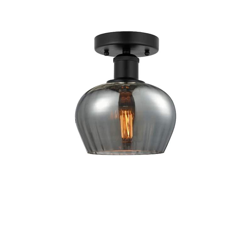 Innovations Lighting Fenton - 1 Light 7" Semi-Flush Mount - Matte Black/Plated Smoke