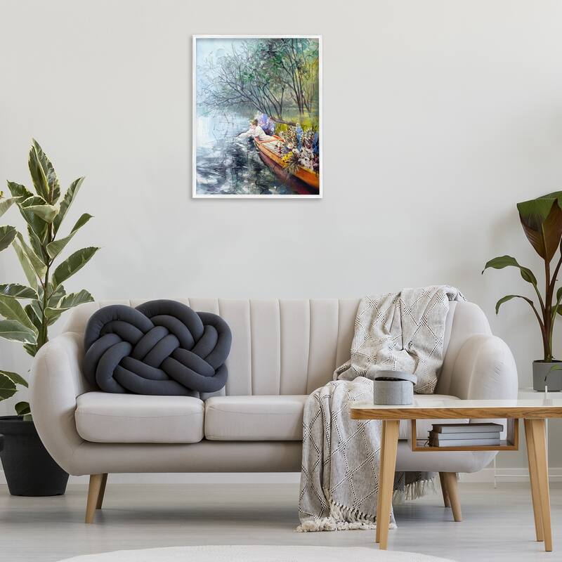 Stupell Woman in Floral Filled Boat Framed Giclee Art Design By Lucille Lee