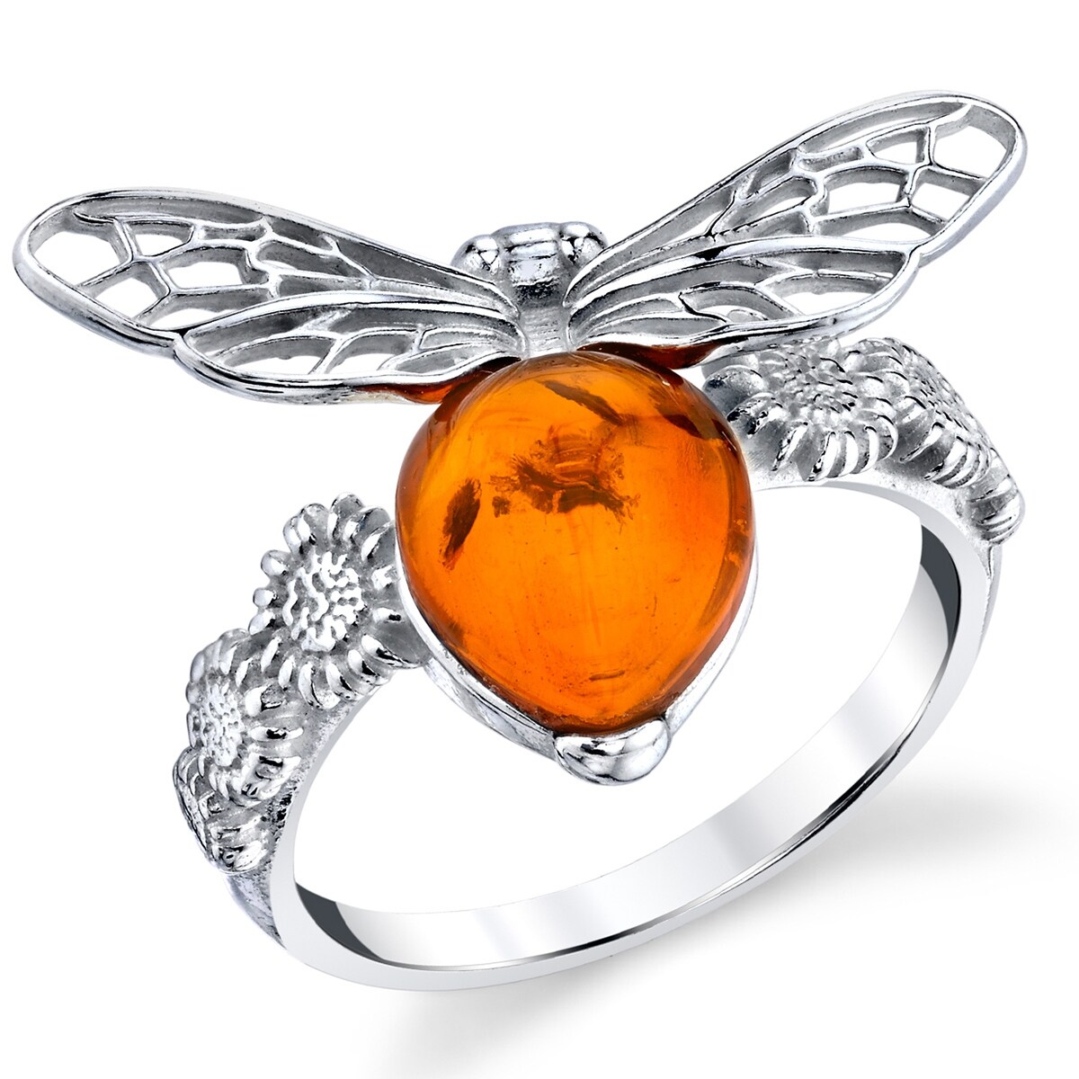 HONEY BALTIC AMBER STERLING SILVER TWIST DESIGN RING