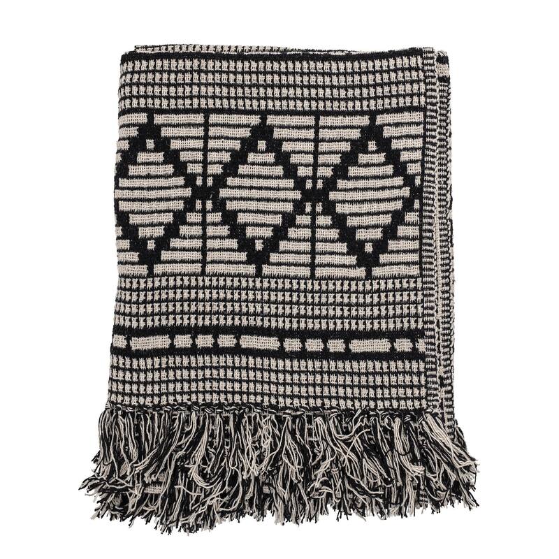 Soft Cotton Blend Throw with Diamond Pattern and Fringe