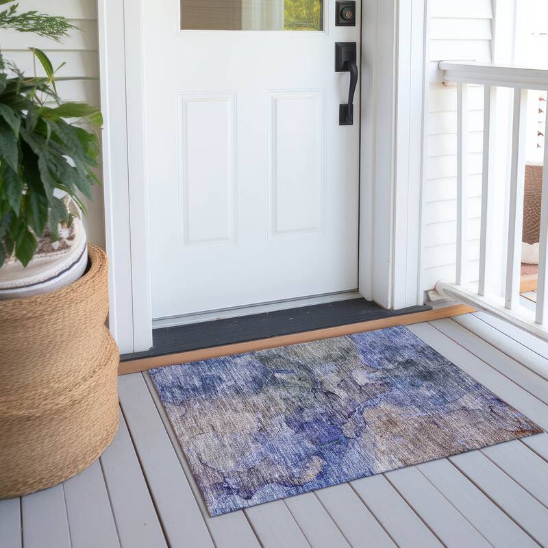 Machine Washable Indoor/ Outdoor Chantille Abstract Modern Rug - Blue - 1'8" x 2'6"
