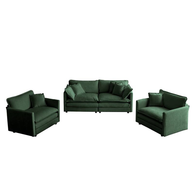 Roomfitters 3-Piece Modular Sofa Set, 2 Armchairs & 2-Seat Couch, Chenille Fabric with Pillows