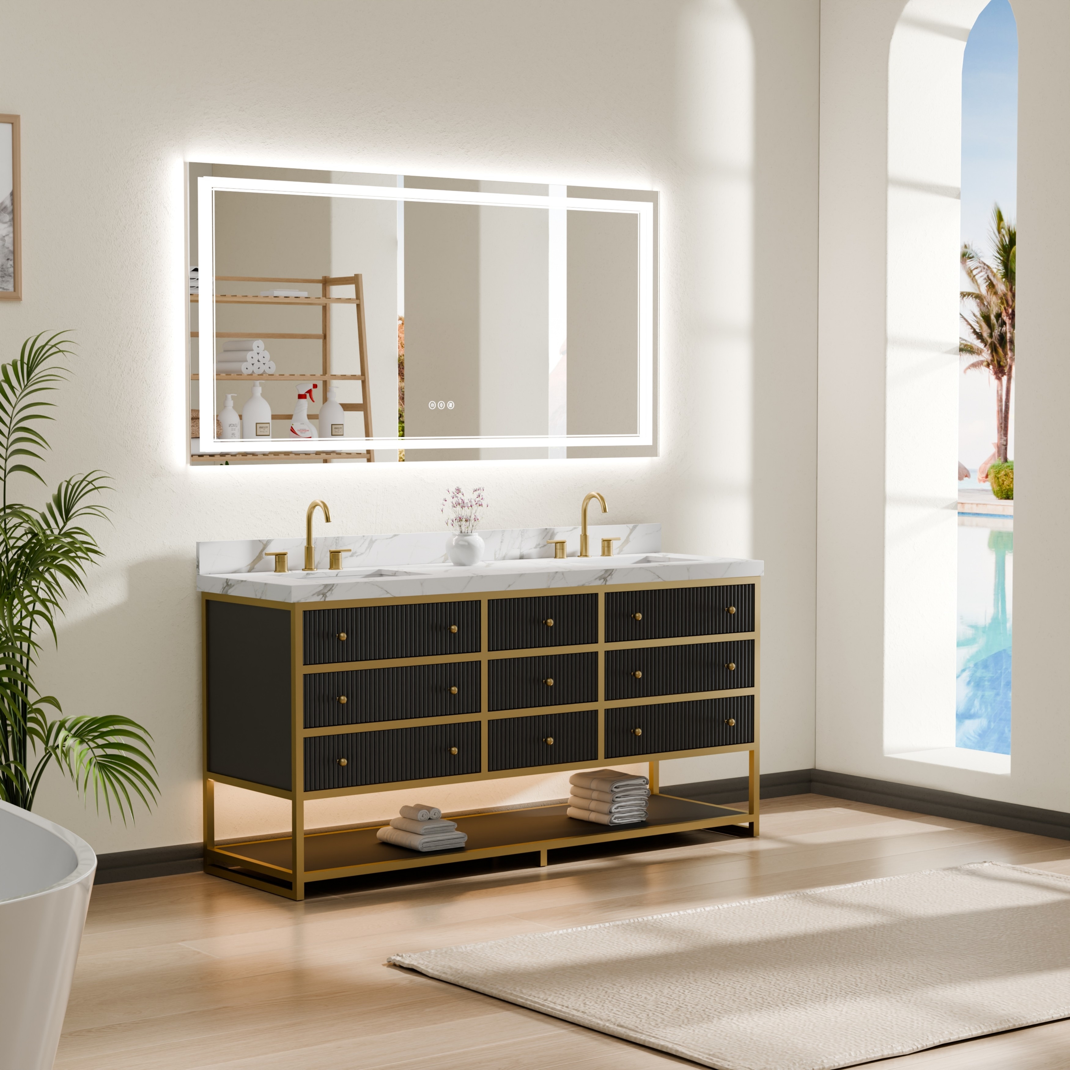 Modland Frameless LED Bathroom Mirror Backlit and Front Light Dimmable
