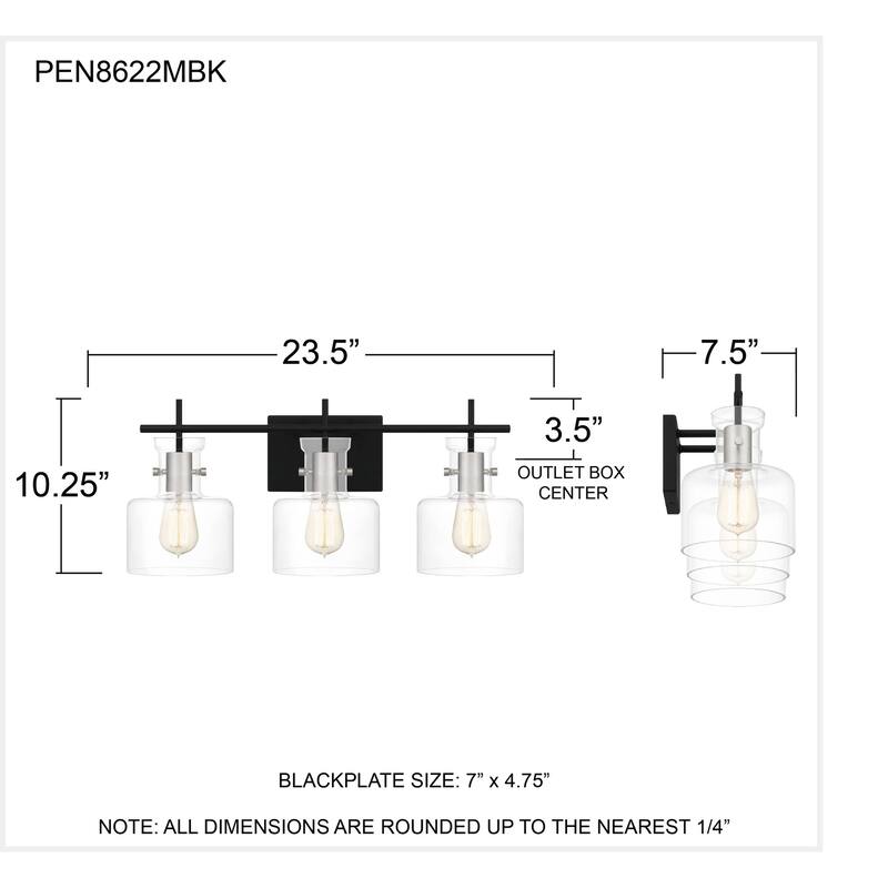 Pensbury 3-Light Matte Black Vanity Light