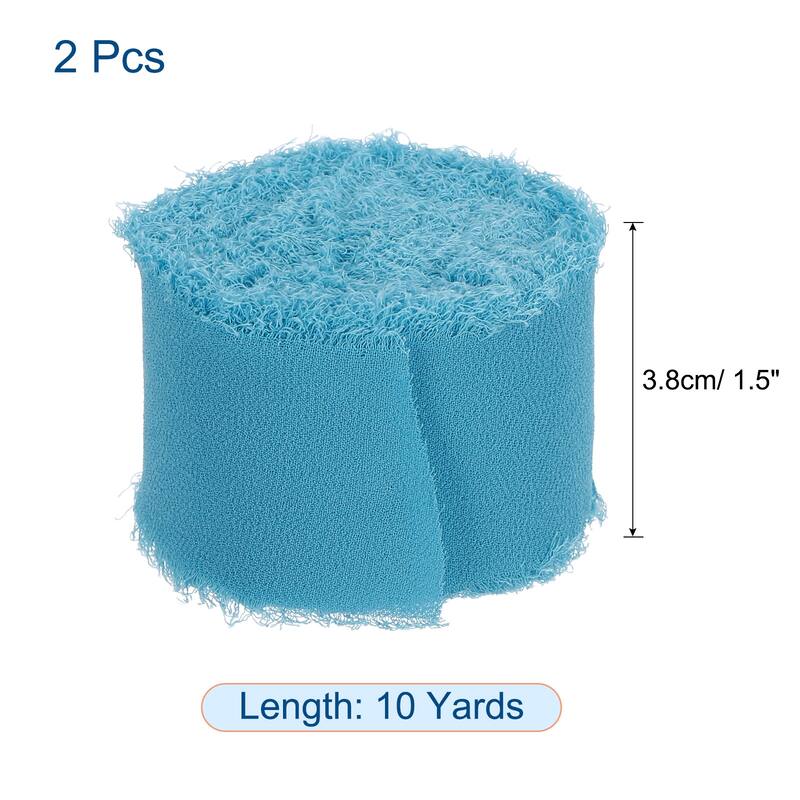 Chiffon Ribbon 1.5" x 10 Yard, Handmade Fringe Ribbon, 2pcs - Blue