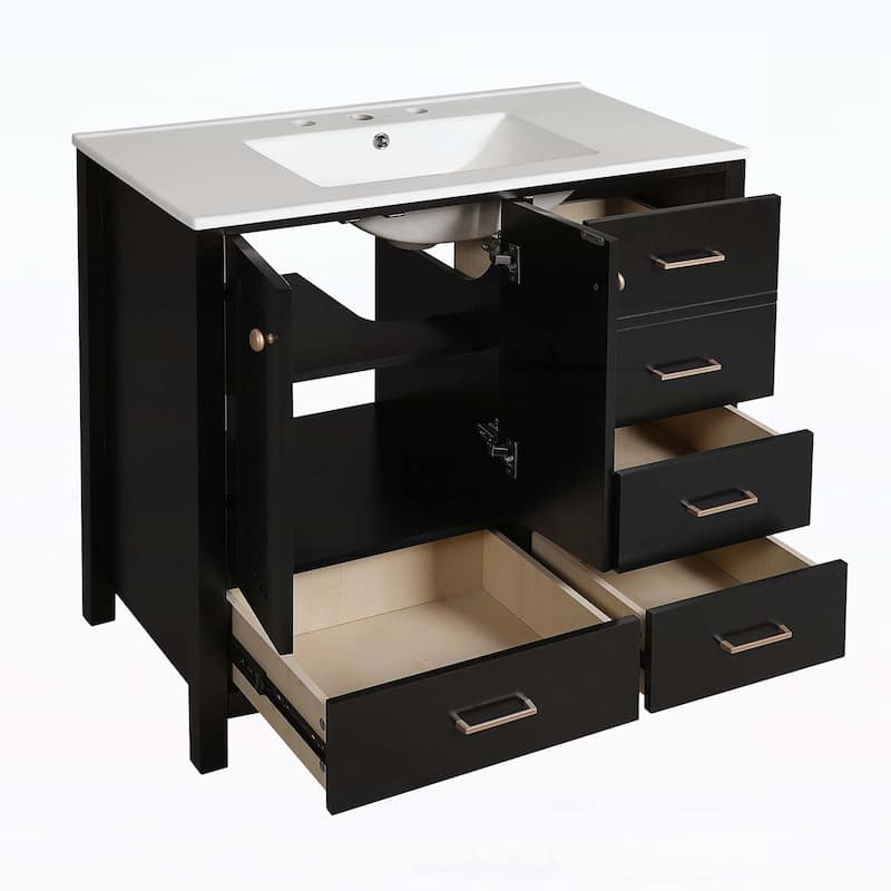 Freestanding Vanity Set with 4 Drawers& Soft Closing Doors