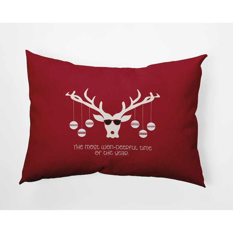 Cool Christmas Deer Indoor/Outdoor Throw Pillow - 14" x 20" - Haute Red