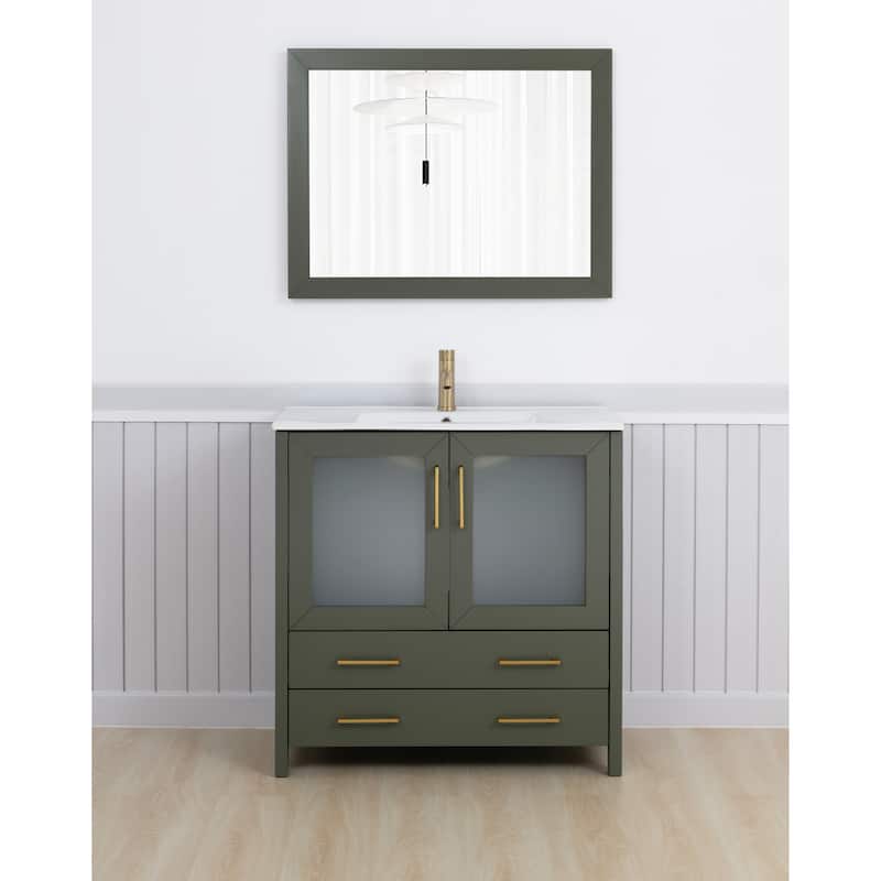 Vanity Art 36-Inch Single Sink Bathroom Vanity Set Dove-Tailed Drawers, 1 Cabinets, 1 Shelf, Soft-Closing Doors with Free Mirror