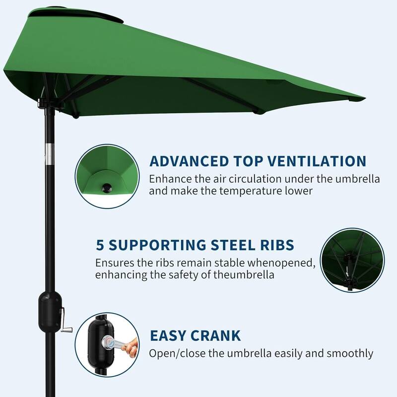 9FT Half Patio Umbrella with Smooth Crank Lift, Shade Canopy for Patio, Backyard, Garden (No Base)