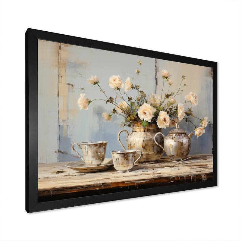 Designart "Food Coffee Tea II" Floral Framed Wall Art Living Room