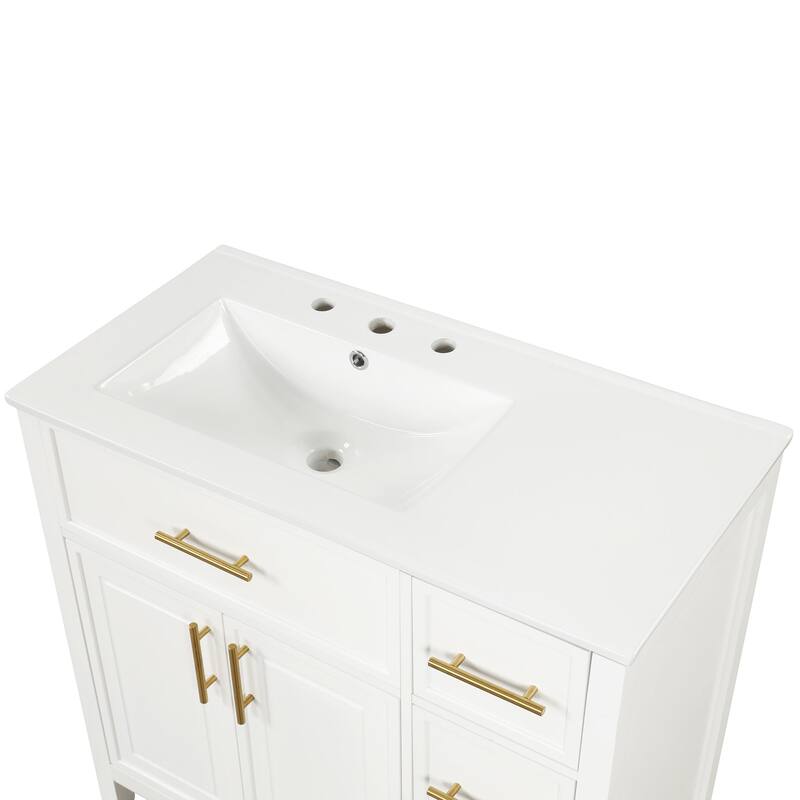 36 inch Freestanding Bathroom Vanity Set in Off White with Integrated Ceramic Sink