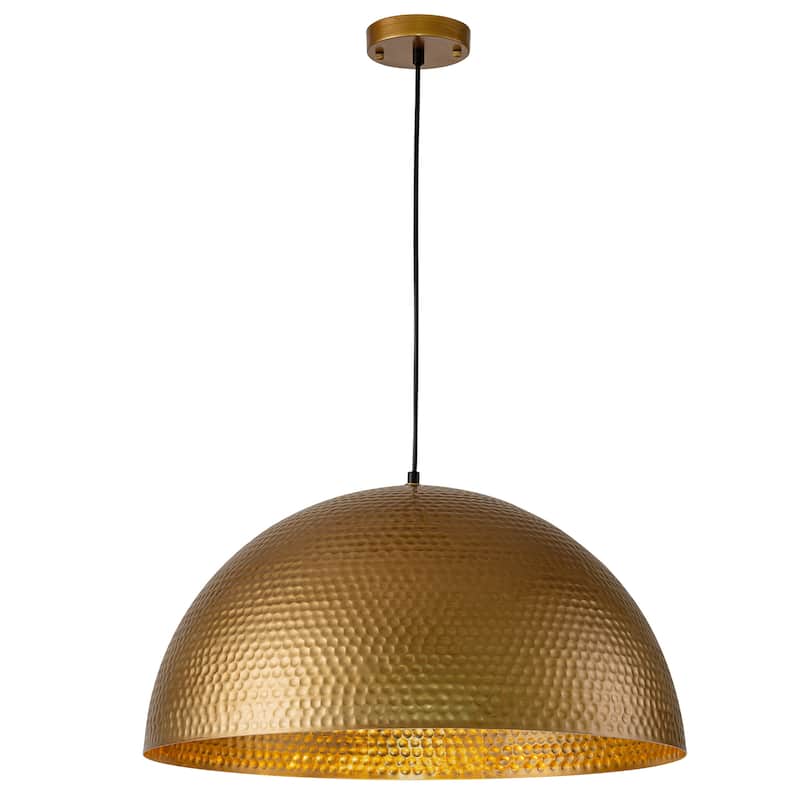 1-Light Industrial Farmhouse Oversized Pendant Gold Leaf Hammered Semi-Sphere Dome Pendant Light for Kitchen Island