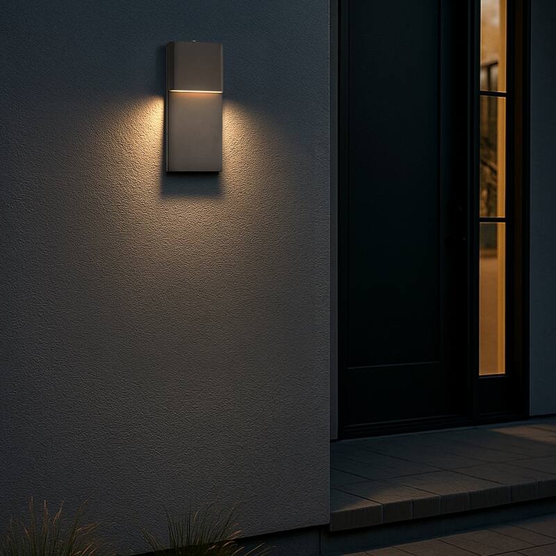 1-Light H13/15 in Modern Simple Sqaure 10W/13W Integrated LED Outdoor Wall Sconce with Dusk to Dawn Sensor in Matte Black