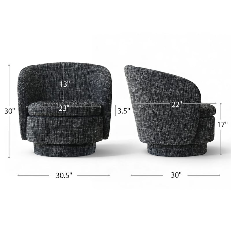 Upholstered 360° Swivel Barrel Chair with Curved Backrest（Set of 2）