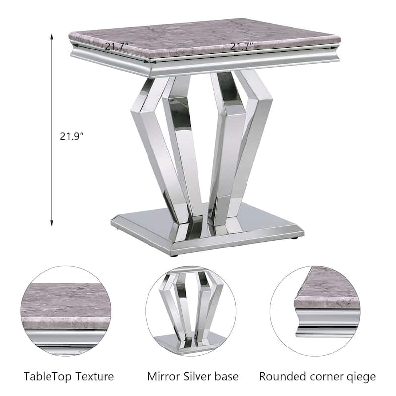 End Table with mirror Geometric Metal Base for Living Room, Bedroom, Sofa Couch