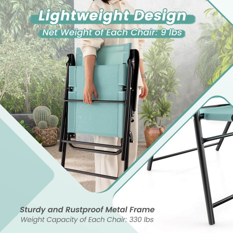 2 Set of Patio Dining Chair with Armrests and Metal Frame-Blue - 25.5" x 24" x 37" (L x W x H)