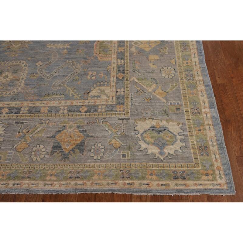 Light Blue Oushak Vegetable Dye Turkish Area Rug Handmade Wool Carpet - 8'5"x 9'11"