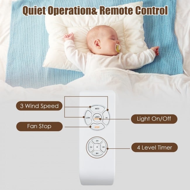 52 Inch 3-Speed Crystal Ceiling Fan Light with Remote Control - 52" D x 21.5" H