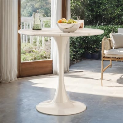 31.4" Round White Tulip Dining Table with Metal Base, 2-3 Seater