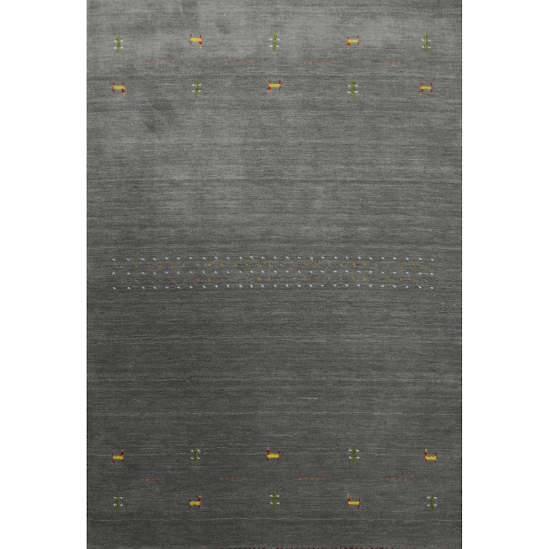 Gray Wool Tribal Gabbeh Oriental Rug Tribal Geometric Carpet - 5' 7'' X 4' 2''