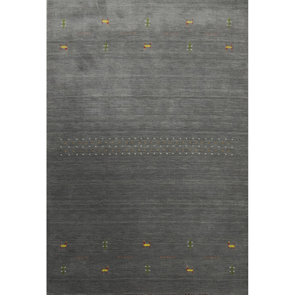 Gray Wool Tribal Gabbeh Oriental Rug Tribal Geometric Carpet - 5' 7'' X 4' 2''