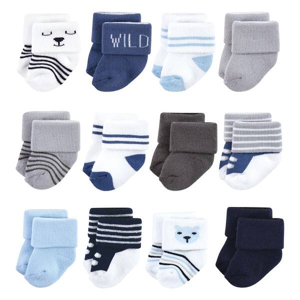 slide 1 of 1, Hudson Baby Infant Boy Cotton Rich Newborn and Terry Socks, Bear Boy 12Pk 0-6 Months - Bear Boy 12-Pack