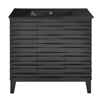 Cascade 36 In. Black Oak Bathroom Vanity With Black Ceramic Sink Top