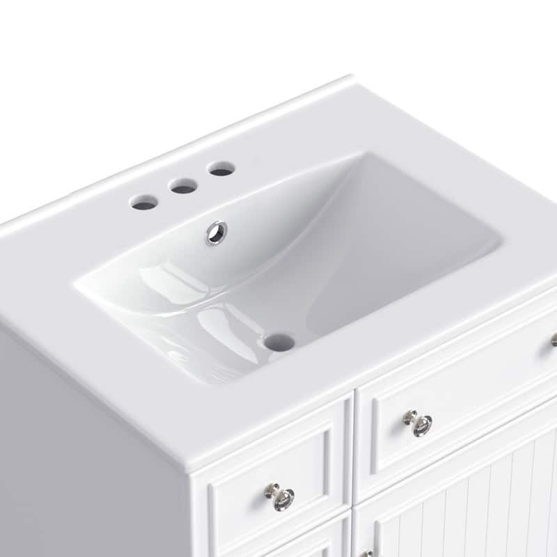 Bathroom Vanity Set: 24-Inch Cabinet With Ceramic Sink, Two Drawers And A Single Door - 24"W*18.3"D*34.3"H