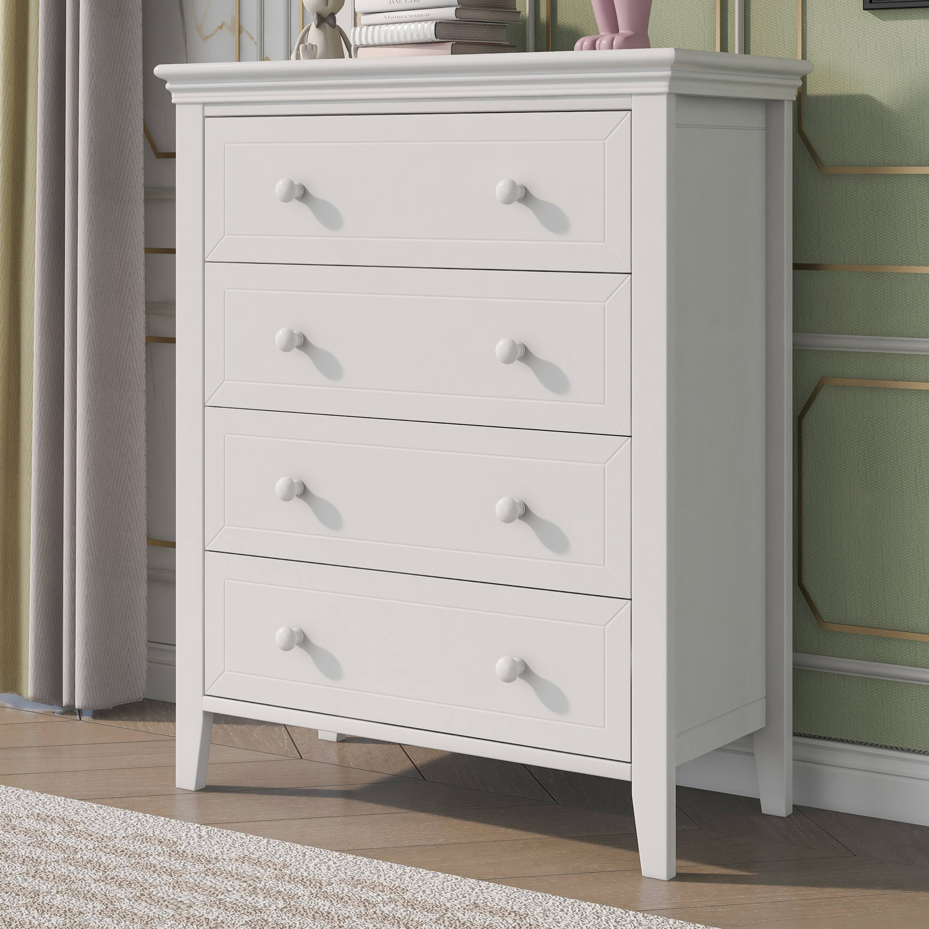 Traditional Concise Style White Solid Wood FourDrawer Chest Bed Bath