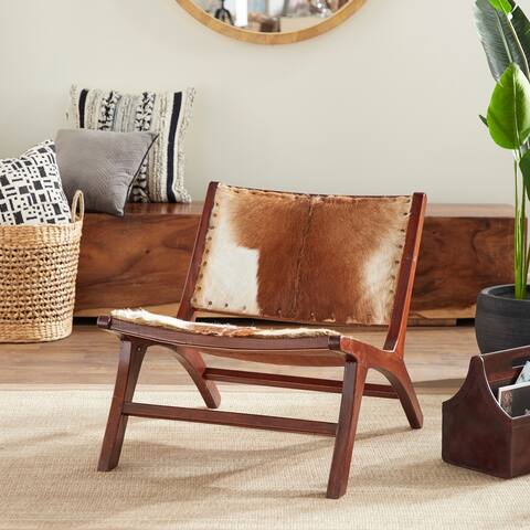 Brown Teak Wood Rustic Accent Chair (Set of 2)