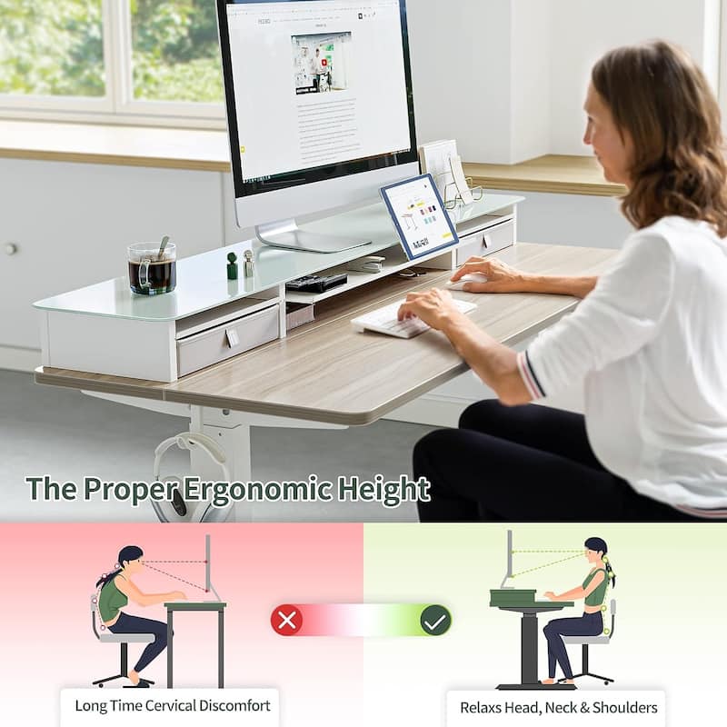 FEZIBO/Home Office Furniture/Wood/Standing Desk With Glass Top/Desks