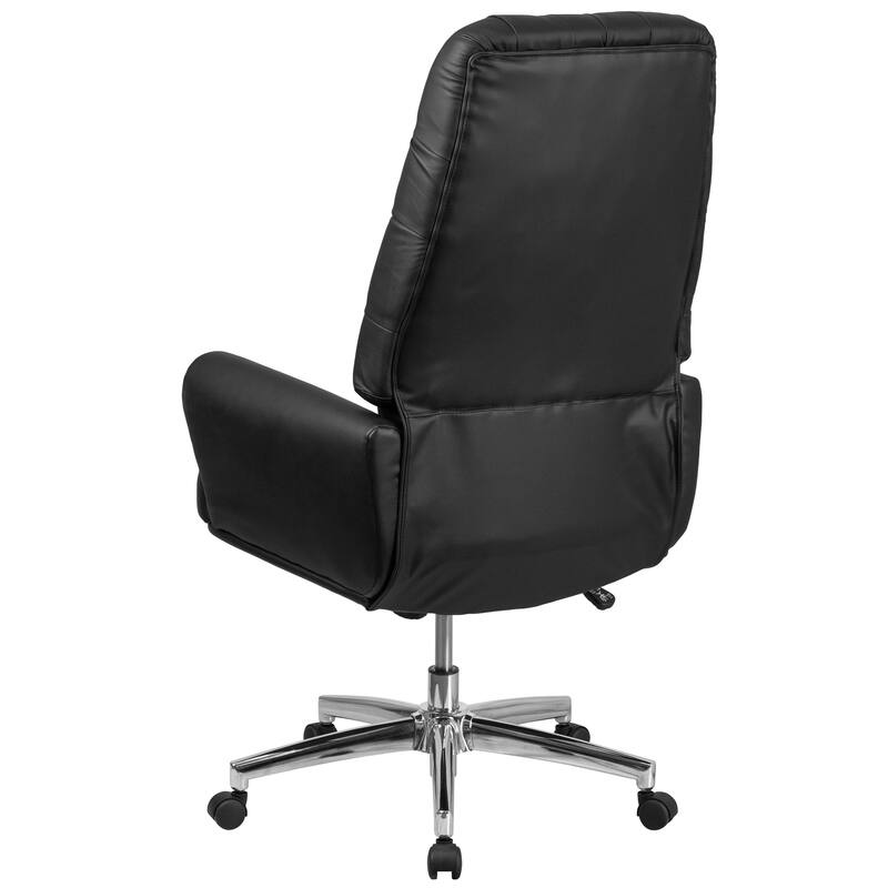 High Back Traditional Tufted Leather Executive Swivel Office Chair with Silver Welt Arms