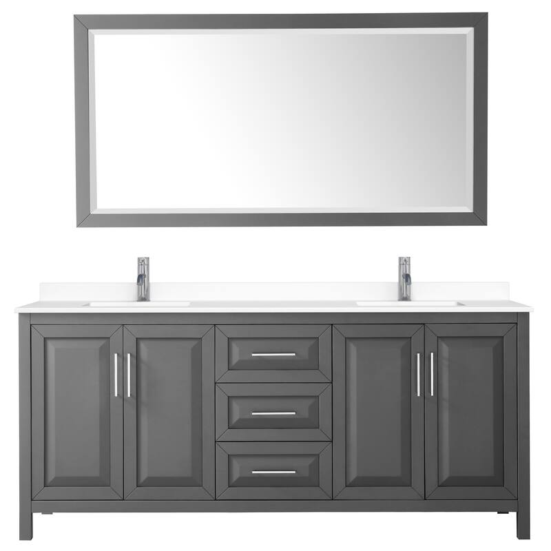 Daria 80 Inch Double Vanity, Cultured Marble Top, 70 Inch Mirror