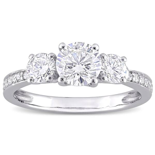 slide 1 of 1, Miadora 1 3/8ct DEW Moissanite 3-Stone Engagement Ring in 10k White Gold