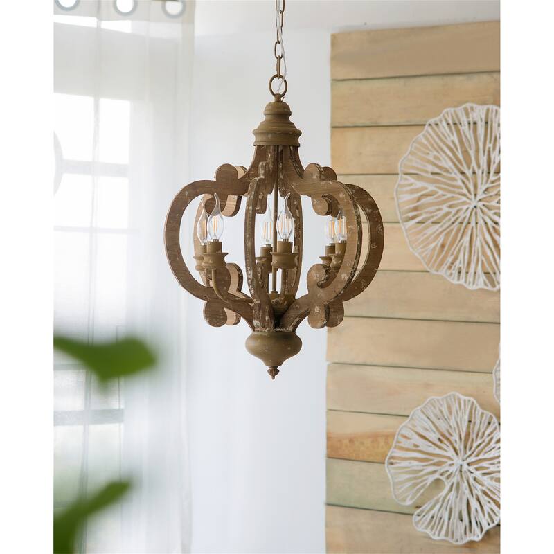 Chandelier 6 - Light Farmhouse Pendant Lighting - beige brown
