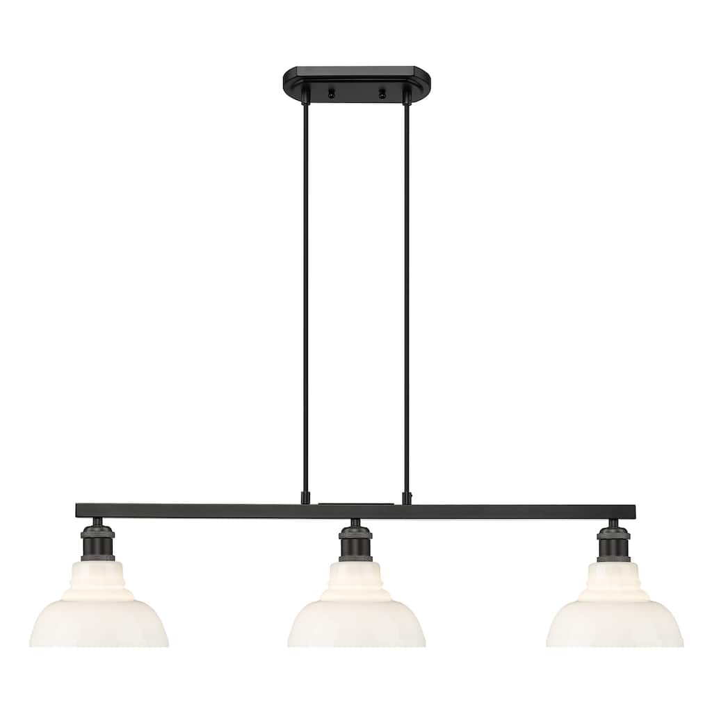 Yep by Golden Lighting Carver 3-light Island Light in Matte Black and Vintage Milk Glass - Linear Pendant
