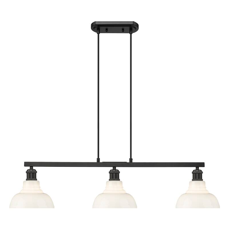 Yep by Golden Lighting Carver 3-light Island Light in Matte Black and Vintage Milk Glass - Linear Pendant
