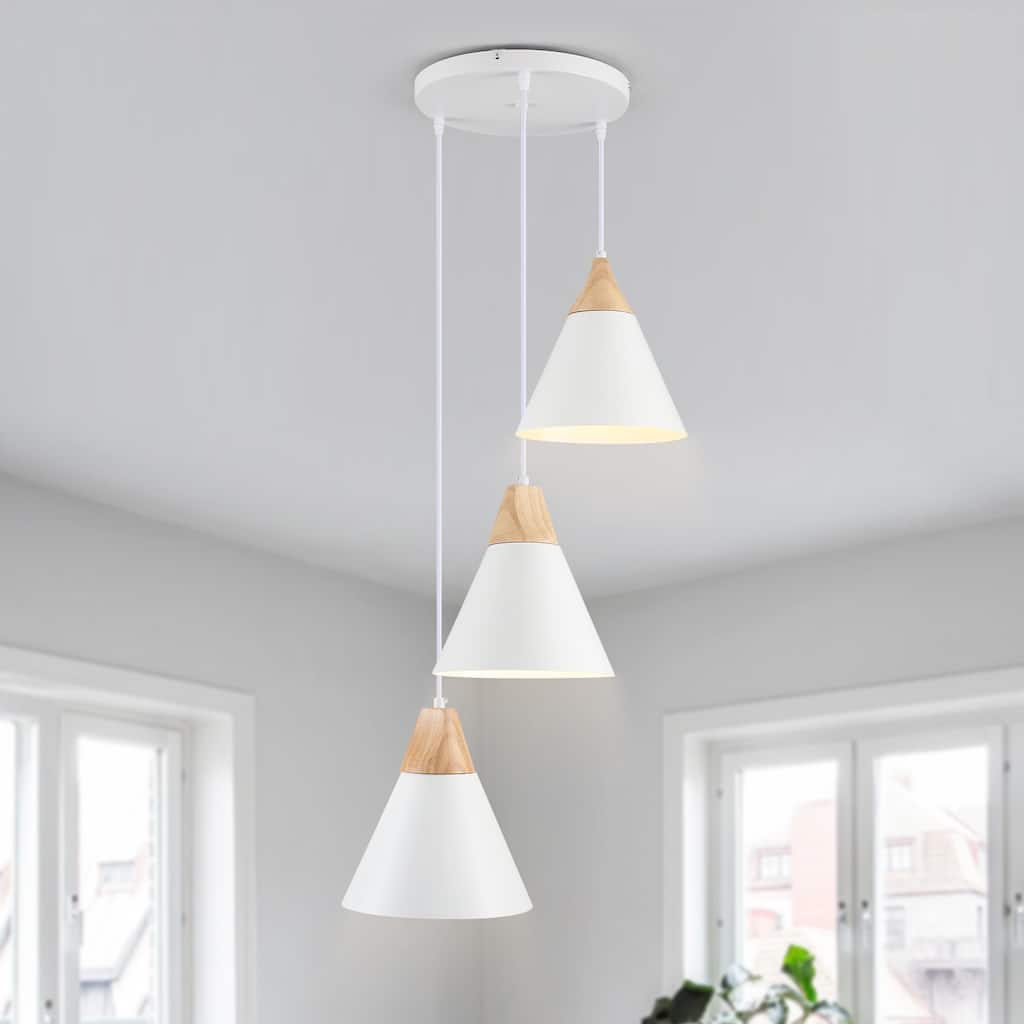 3-Light 9.4"W Metal Wood Island Pendant Lights for Kitchen Living Room