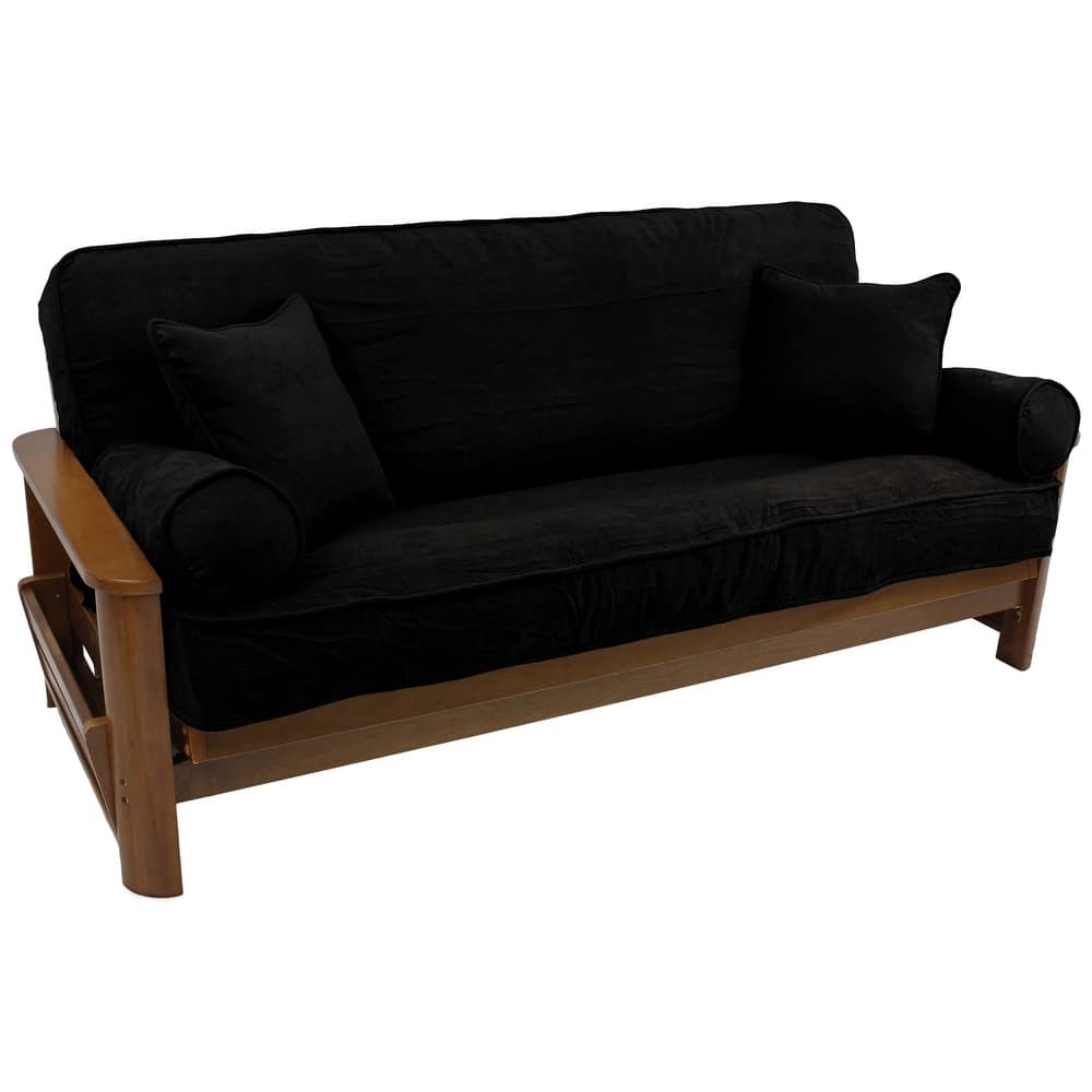 Microsuede Full-Size 8-10 Inch Thick Futon Cover Set with Four Throw Pillows - Full