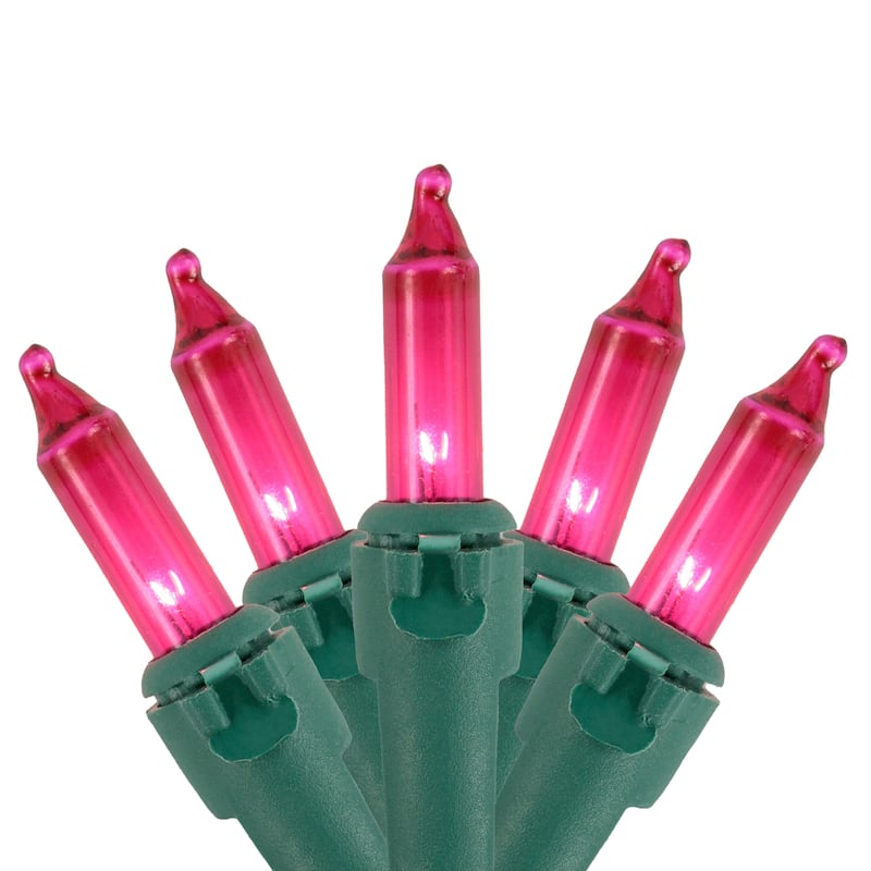 100ct Pink Mini Christmas Light Set 20.25ft Green Wire - 20.25'