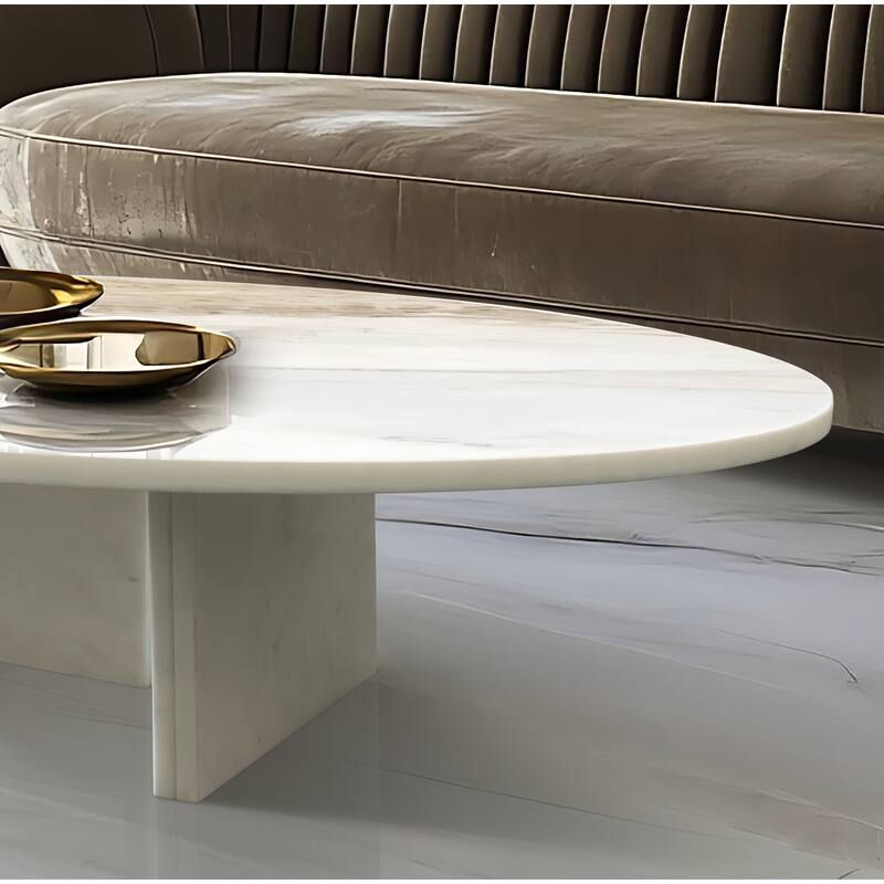 Roomfitters Round Marble Coffee Table, Natural Stone Living Room Table, Solid Marble Low Profile Design
