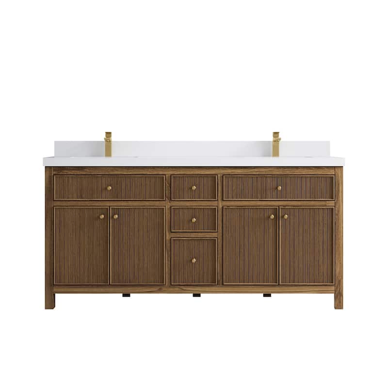 Willow Collections 72 in. W x 22 in. D Sonoma Teak Double Sink Bathroom Vanity with Countertop - 2" White Quartz - Dark Natural