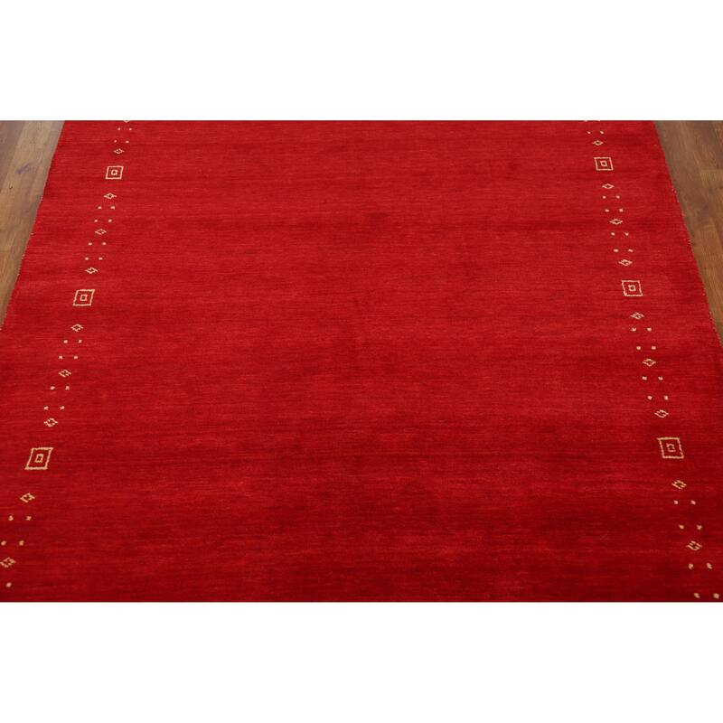 Tribal Red Gabbeh Indian Area Rug Hand-Knotted Wool Carpet - 5'10" x 7'9"