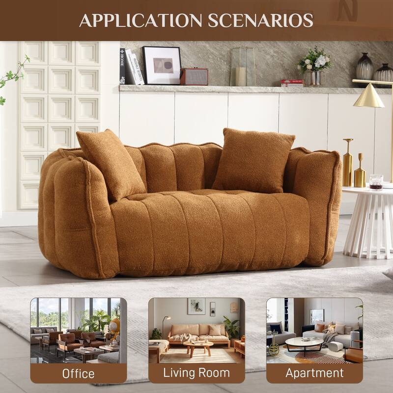 Ouyessir Upholstered Chenille Fabric Bean Bag Sofa Chair with 2 Pillows